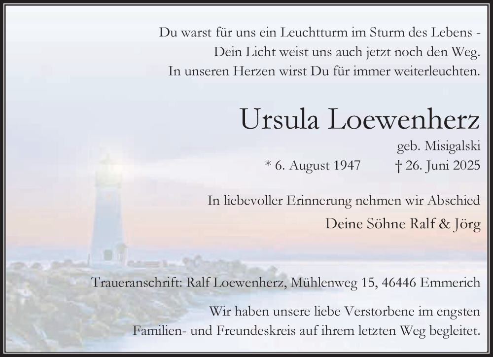  Traueranzeige für Ursula Loewenherz vom 09.08.2025 aus NNA