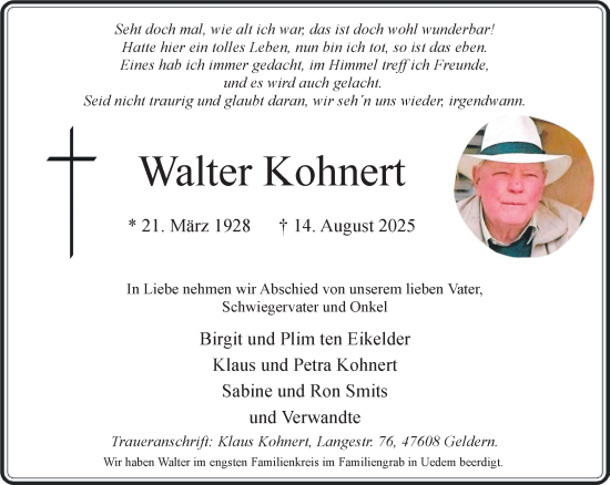 Traueranzeige von Walter Kohnert von NNA