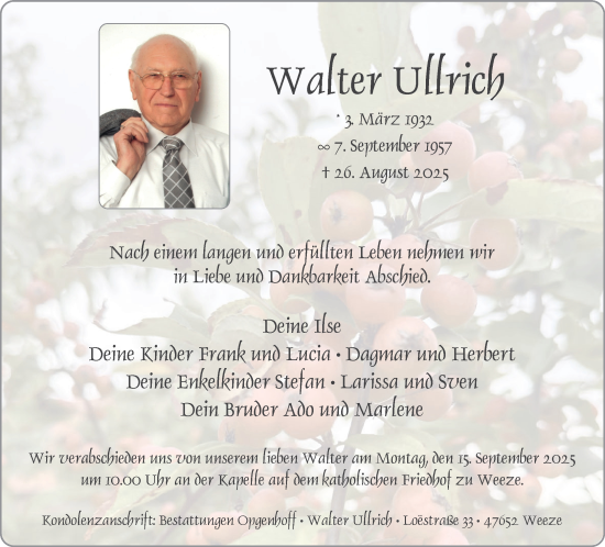 Traueranzeige von Walter Ullrich von NNA