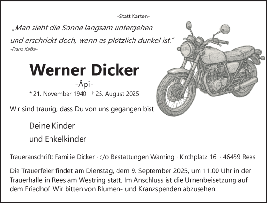 Traueranzeige von Werner Dicker von NNA