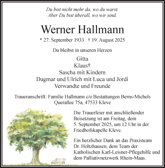 Traueranzeige von Werner Hallmann von NNA