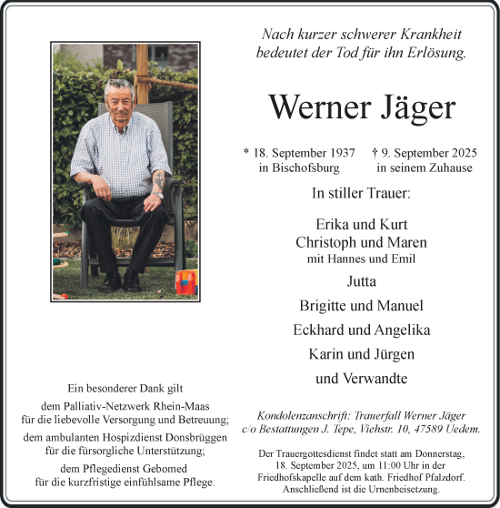 Traueranzeige von Werner Jäger von NNA