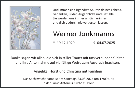 Traueranzeige von Werner Jonkmanns von NNA