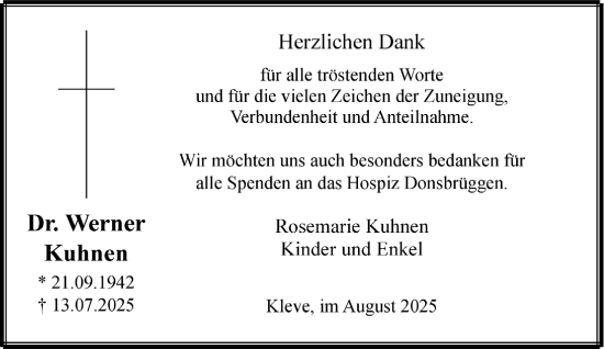 Traueranzeige von Werner Kuhnen von NNA