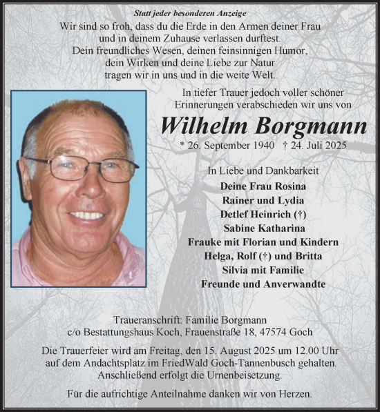 Traueranzeige von Wilhelm Borgmann von NNA
