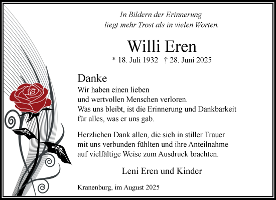 Traueranzeige von Willi Eren von NNA