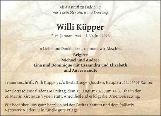 Traueranzeige von Willi Küpper von NNA