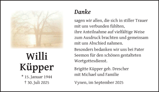 Traueranzeige von Willi Küpper von NNA