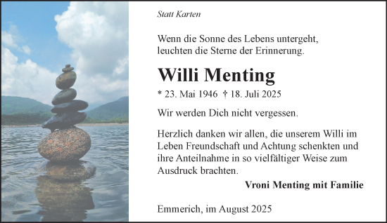 Traueranzeige von Willi Menting von NNA
