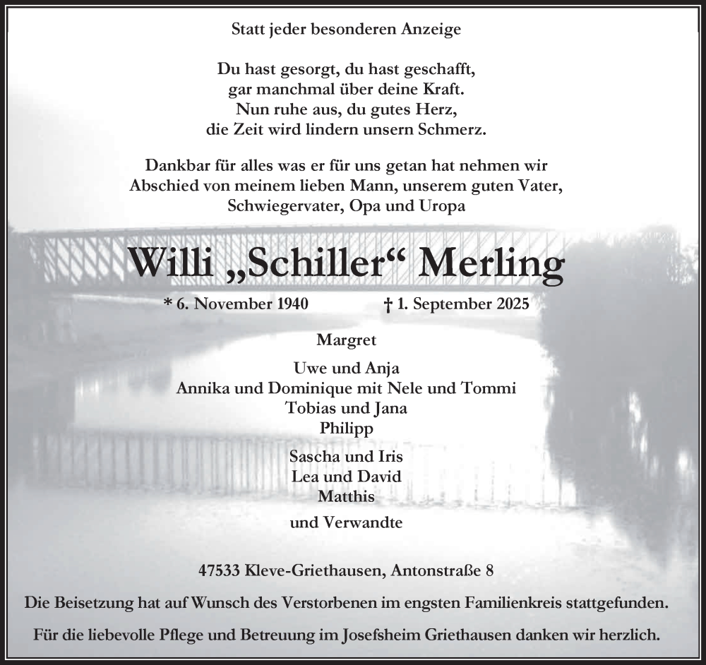  Traueranzeige für Willi Merling vom 20.09.2025 aus NNA