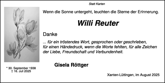Traueranzeige von Willi Reuter von NNA