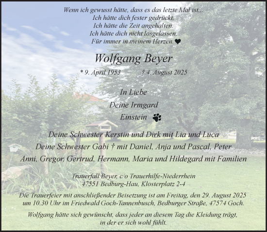 Traueranzeige von Wolfgang Beyer von NNA