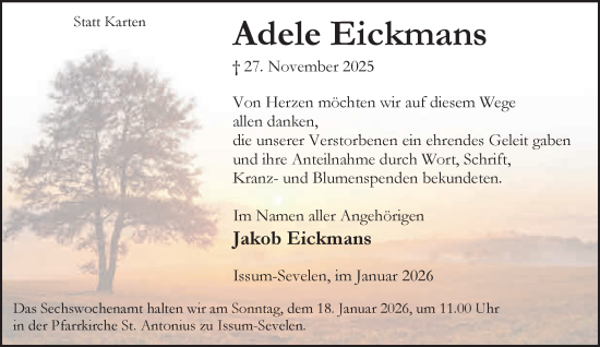 Traueranzeige von Adele Eickmans von NNA