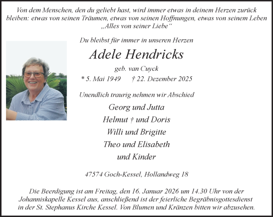 Traueranzeige von Adele Hendricks von NNA