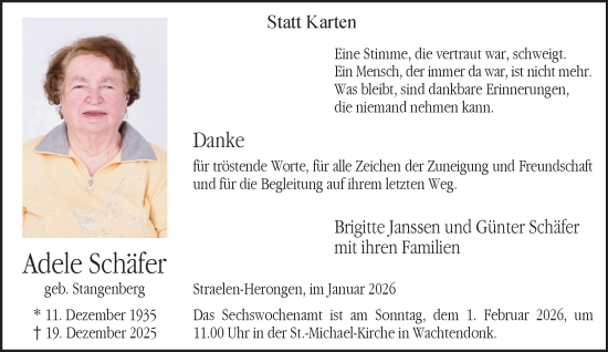 Traueranzeige von Adele Schäfer von NNA