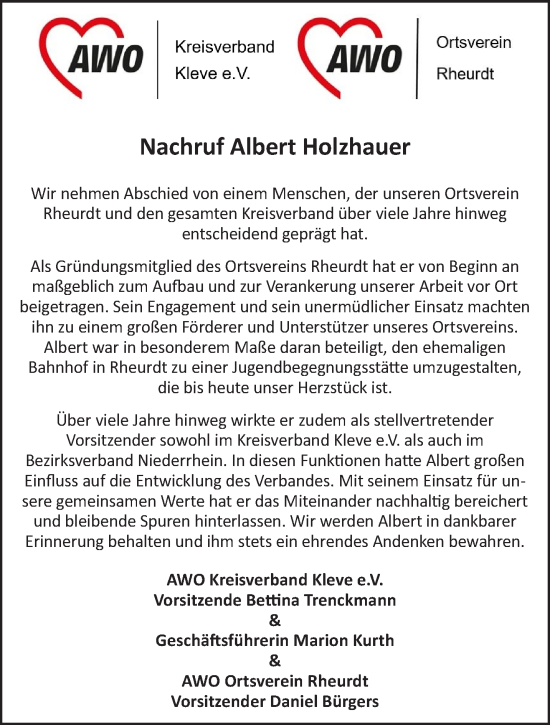Traueranzeige von Albert Holzhauer von NNA