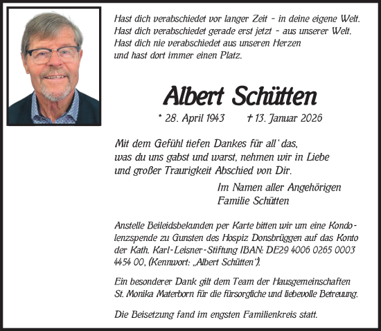 Traueranzeige von Albert Schütten von NNA