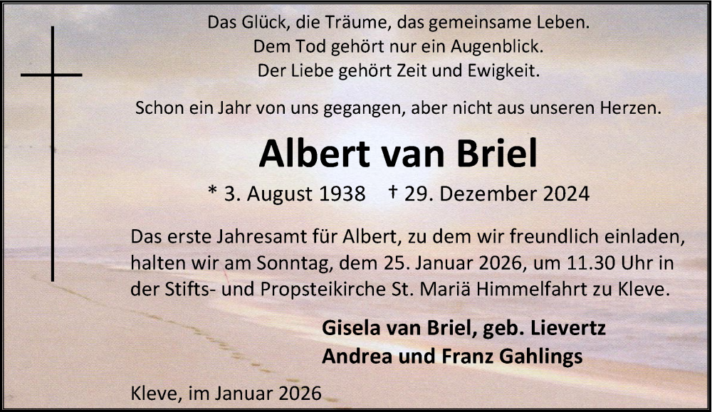  Traueranzeige für Albert van Briel vom 17.01.2026 aus NNA