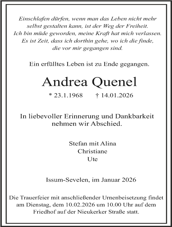 Traueranzeige von Andrea Quenel von NNA