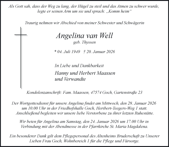 Traueranzeige von Angelina van Well von NNA