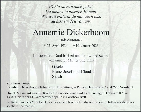 Traueranzeige von Annemie Dickerboom von NNA