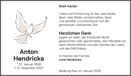 Traueranzeige von Anton Hendricks von NNA