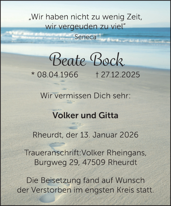 Traueranzeige von Beate Bock von NNA