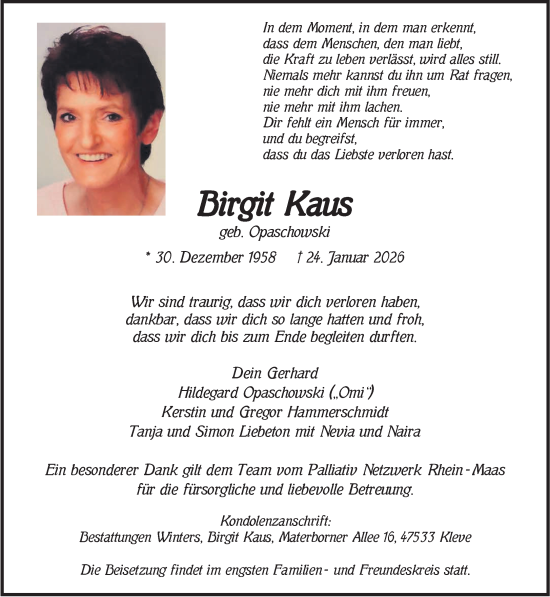 Traueranzeige von Birgit Kaus von NNA