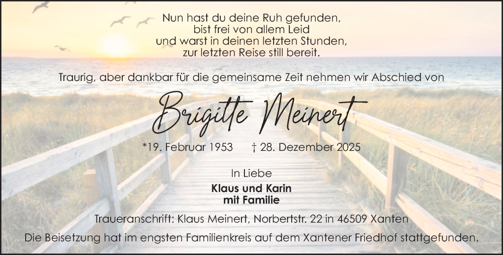  Traueranzeige für Brigitte Meinert vom 10.01.2026 aus NNA