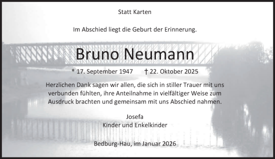 Traueranzeige von Bruno Neumann von NNA