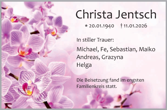 Traueranzeige von Christa Jentsch von NNA