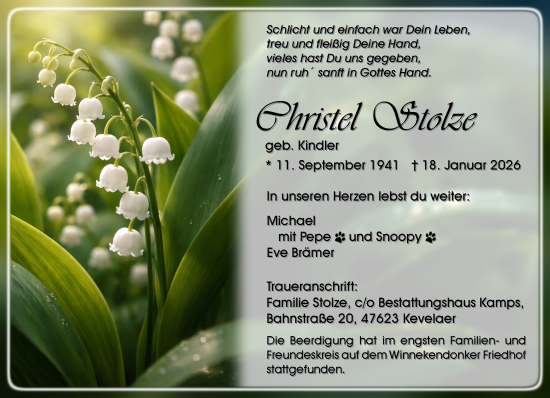 Traueranzeige von Christel Stolze von NNA