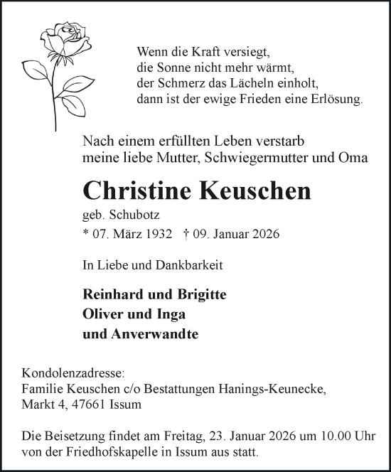 Traueranzeige von Christine Keuschen von NNA