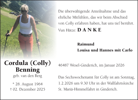 Traueranzeige von Cordula Benning von NNA