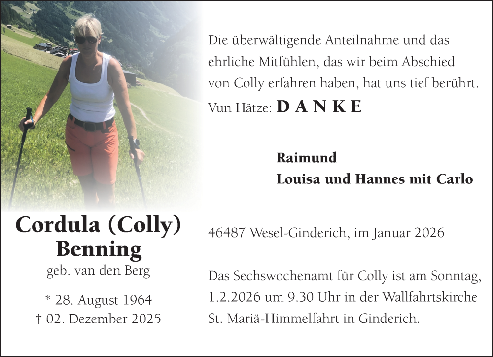  Traueranzeige für Cordula Benning vom 24.01.2026 aus NNA