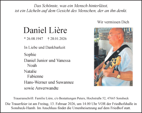 Traueranzeige von Daniel Lière von NNA