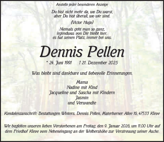 Traueranzeige von Dennis Pellen von NNA