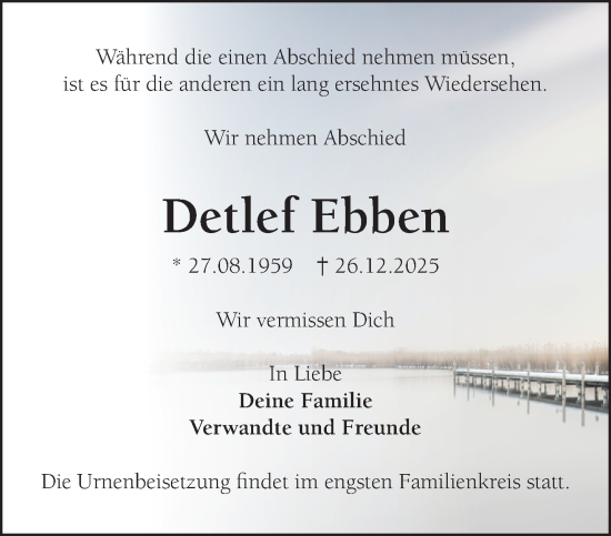 Traueranzeige von Detlef Ebben von NNA
