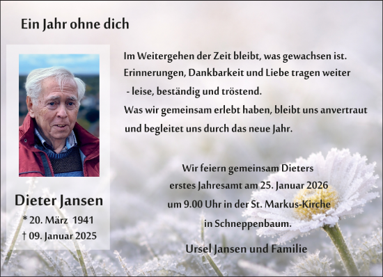 Traueranzeige von Dieter Jansen von NNA