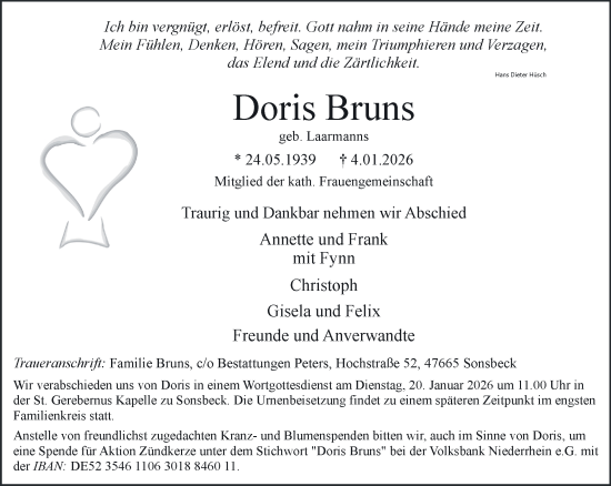 Traueranzeige von Doris Bruns von NNA