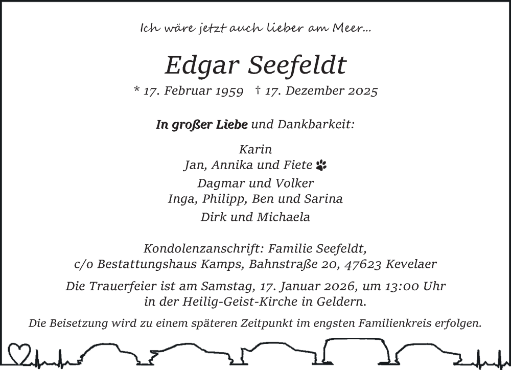  Traueranzeige für Edgar Seefeldt vom 10.01.2026 aus NNA