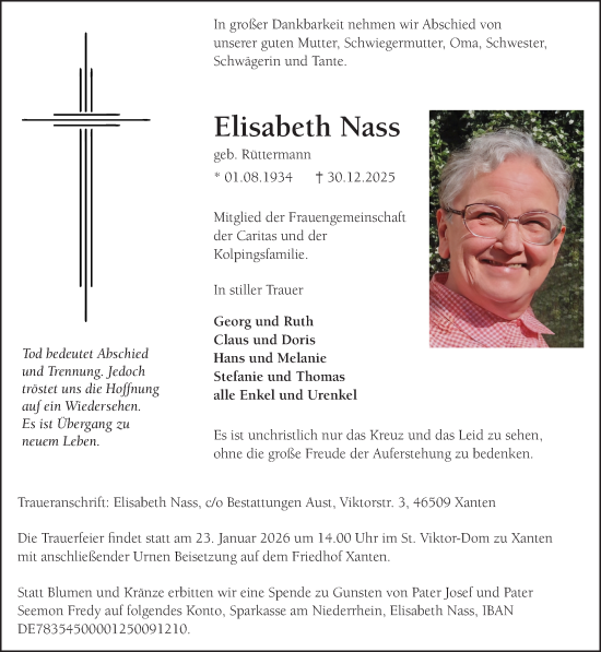 Traueranzeige von Elisabeth Nass von NNA