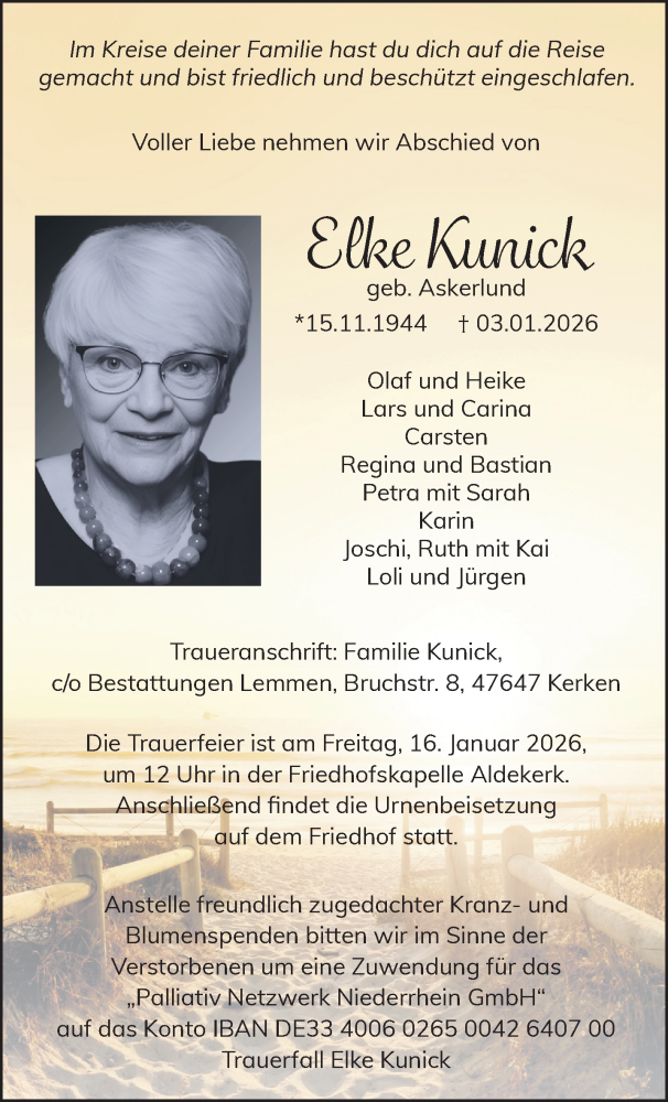  Traueranzeige für Elke Kunick vom 10.01.2026 aus NNA