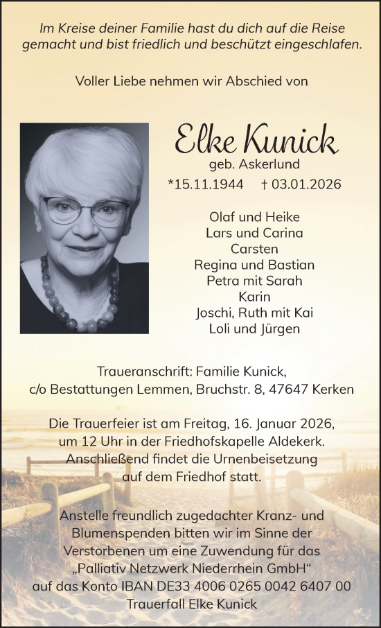 Traueranzeige von Elke Kunick von NNA
