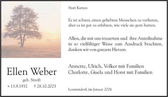 Traueranzeige von Ellen Weber von NNA