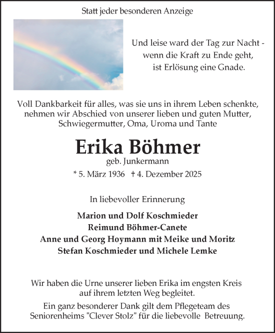 Traueranzeige von Erika Böhmer von NNA