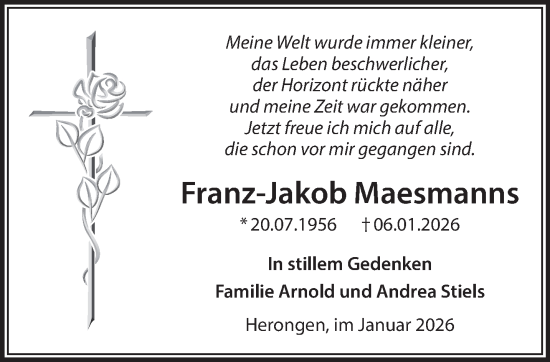 Traueranzeige von Franz-Jakob Maesmanns von NNA