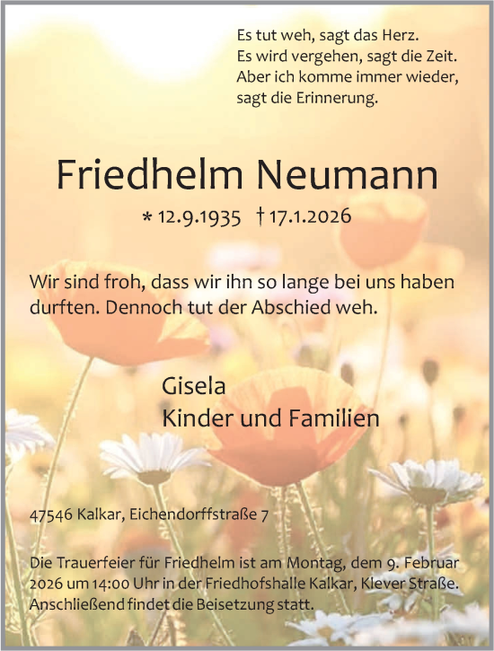 Traueranzeige von Friedhelm Neumann von NNA