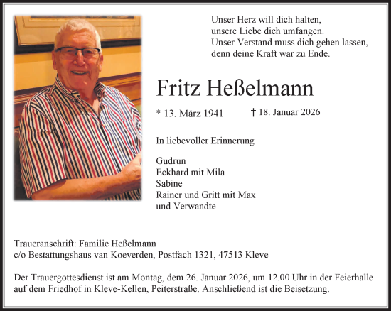 Traueranzeige von Fritz Heßelmann von NNA