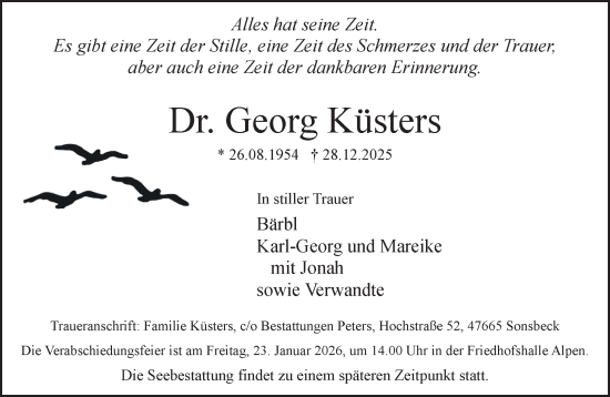 Traueranzeige von Georg Küsters von NNA